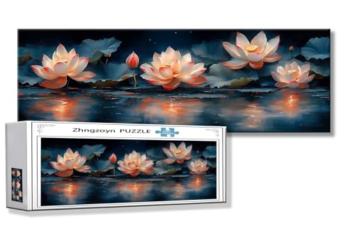 Puzzle Lotus 900 Teile Blume Puzzle Erwachsene Anspruchsvoll Groß XXL 87 x 34 cm Jigsaw Panorama, 2025 Impossible Jigsaw, Klassische Holzpuzzle für Erwachsene Männer, Frauen, ältere Menschen O-3 von Zhngzoyn