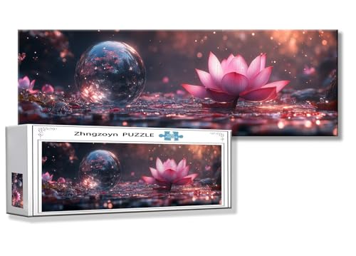 Puzzle Lotus 900 Teile Blume Puzzle Erwachsene Anspruchsvoll Groß XXL 87 x 34 cm Jigsaw Panorama, 2025 Impossible Jigsaw, Klassische Holzpuzzle für Erwachsene Männer, Frauen, ältere Menschen P-5 von Zhngzoyn