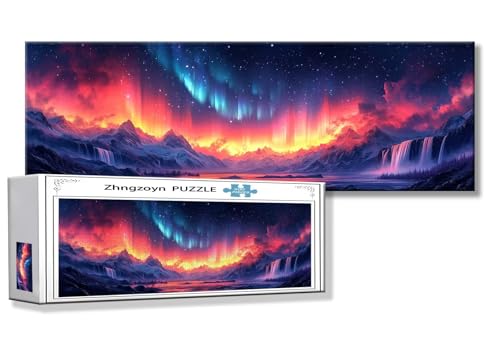 Puzzle Nordlicht 900 Teile Landschaft Puzzle Erwachsene Anspruchsvoll Groß XXL 87x34cm Jigsaw panorama, 2025 Impossible Jigsaw, Klassische Holzpuzzle für Erwachsene Männer, Frauen, ältere Menschen F-1 von Zhngzoyn