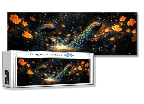 Puzzle Pfau 900 Teile Blume Puzzle Erwachsene Anspruchsvoll Groß XXL 87 x 34 cm Jigsaw panorama, Schwer Impossible Jigsaw, 2025 Klassische Holzpuzzle für Erwachsene Männer, Frauen, ältere Menschen N-2 von Zhngzoyn