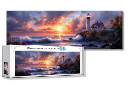 Puzzle Sonnenuntergang 900 Teile Leuchtturm Puzzle Erwachsene Anspruchsvoll Groß XXL 87 x 34 cm Jigsaw panorama, Schwer Impossible Jigsaw, 2025 Klassische Holzpuzzle für Erwachsene Männer, Frauen, F-9 von Zhngzoyn