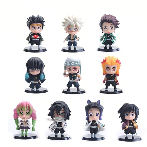 Zhongkaihua 10 PCS Anime Figur Kamado Tanjiro/Tomioka Giyuu/Tokitou Muichirou/Kanroji Mitsuri Action Figur Cute Mini Anime Q Figur PVC Statue Model Collection Ornament von Zhongkaihua