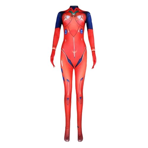 Zhongkaihua Anime Cosplay Asuka Langley Soryu Cosplay Kostüm Jumpsuits Bodysuit Asuka Kampfanzug Perücke Hut Katzenohren Baseball Cap Set Karneval Halloween Kostüme Outfits von Zhongkaihua