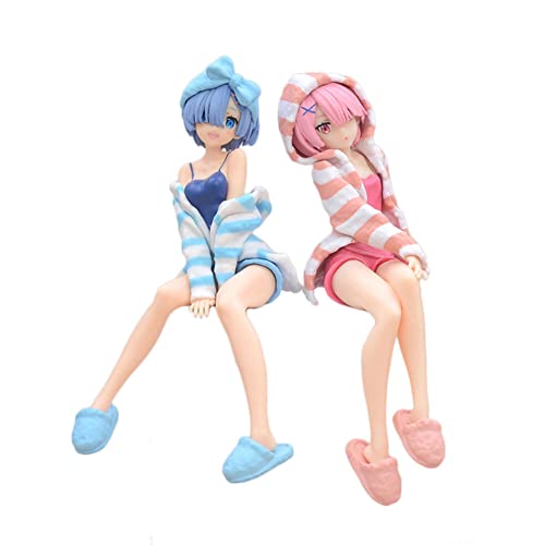 Zhongkaihua Anime Figur Rem und Ram Figur Rem und Ram Actionfigur Anime Noodle Stopper Sitzendes Modell Kreative Statue Sammlung Dekorationen von Zhongkaihua