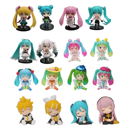 Zhongkaihua Anime Figuren Miku Figur 16pcs Modell Statue Anime Miku Action Figure 7.5/9CM PVC Sammlung Desktop Dekorationen Geschenke von Zhongkaihua