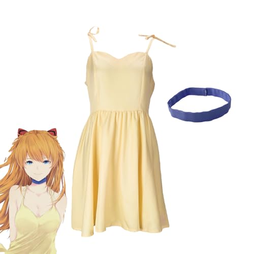 Zhongkaihua Asuka Langley Soryu Gelbes Kleid Cosplay Anime Set für Rollenspiele Halloween Anime Karneval Party und Erwachsene Sommer Casual Alltagskleidung von Zhongkaihua