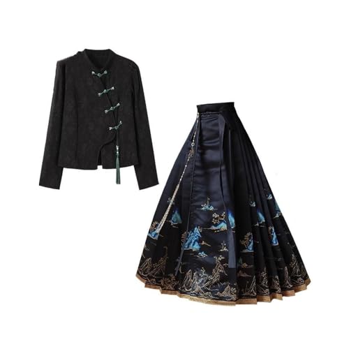 Zhongkaihua Chinesisch Hanfu Pferd Gesicht Rock Top Set 2 Stück Set Kleid Anzug Frauen Hanbok Traditionelle Kostüme Lange Faltenrock Tägliche Show Kostüme Verkleiden Halloween von Zhongkaihua