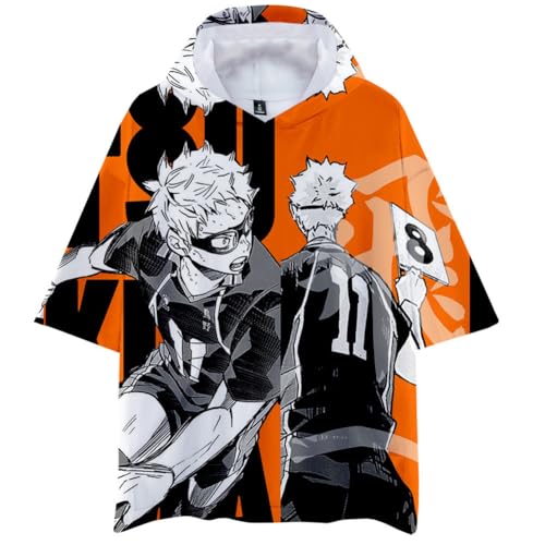 Zhongkaihua Haikyuu Unisex Anime Tobio Kageyama Freizeithemd 3D Gedruckt Kapuze Kurzarm Strand T-Shirt von Zhongkaihua