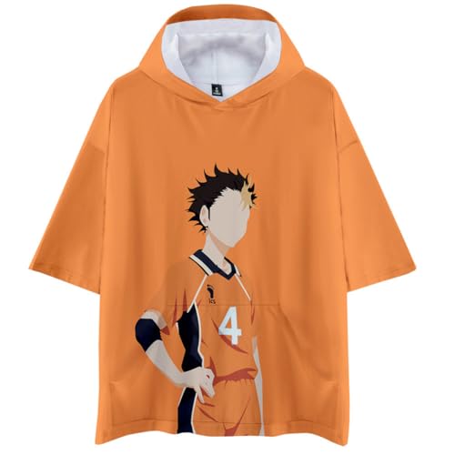 Zhongkaihua Haikyuu Unisex Anime Tobio Kageyama Freizeithemd 3D Gedruckt Kapuze Kurzarm Strand T-Shirt von Zhongkaihua