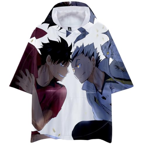 Zhongkaihua Haikyuu Unisex Anime Tobio Kageyama Freizeithemd 3D Gedruckt Kapuze Kurzarm Strand T-Shirt von Zhongkaihua