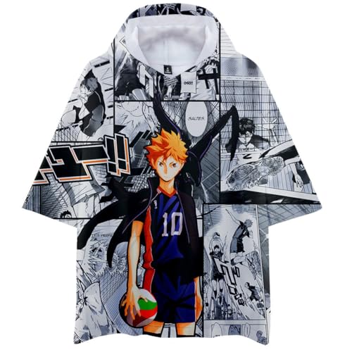 Zhongkaihua Haikyuu Unisex Anime Tobio Kageyama Freizeithemd 3D Gedruckt Kapuze Kurzarm Strand T-Shirt von Zhongkaihua