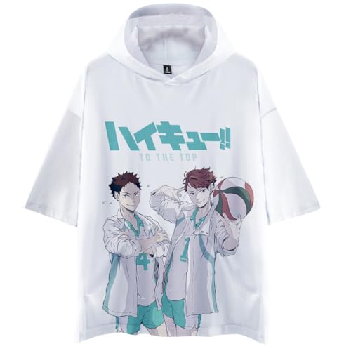 Zhongkaihua Haikyuu Unisex Anime Tobio Kageyama Freizeithemd 3D Gedruckt Kapuze Kurzarm Strand T-Shirt von Zhongkaihua