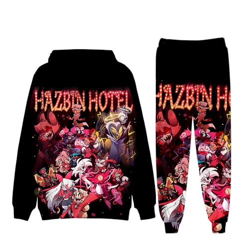 Zhongkaihua Hazbin Hotel Hoodie Hose 2 Stück Sets Angel Dust/Alastor Hazbin Hotel Hoodies Anime Sweatshirts Pullover Kleidung Casual Sports Unisex von Zhongkaihua