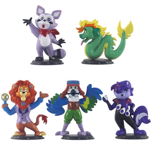 Zhongkaihua Indigo Park Spiel und Anime Q-Figure Mini-Statue, Desktop-Dekoration, Indigo-Park, Waschbär, Drache, Löwe, Papagei, Stinktierfiguren, 5-teiliges Set, 8 cm von Zhongkaihua