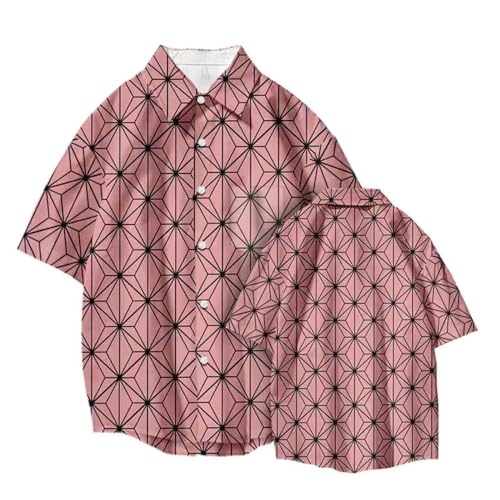 Zhongkaihua Kamado Tanjiro Unisex Anime Tomioka Giyuu Hawaiihemd Sommer Hawaiihemd Button Down Shirt Gedruckt Kochou Shinobu Stilvolles Strand T-Shirt von Zhongkaihua