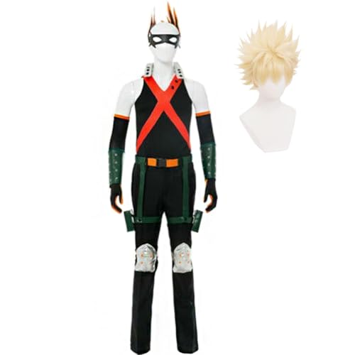 Zhongkaihua MHA Bakugou Katsuki Black Battle Kostüm für Anime Fans Rollenspiel Overall für Karneval Halloween Karneval S-XXL von Zhongkaihua