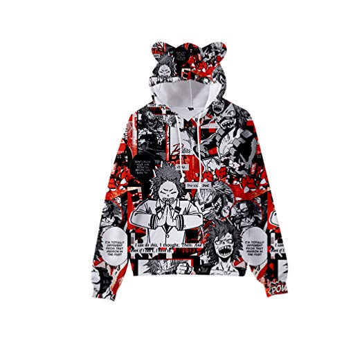 Zhongkaihua MHA Kapuzenpullover Midoriya/Bakugo/Toga/Todoroki 3D Druck Anime Hoodies Hut Katzenohren Uni Kleidung Pullover Langarm Sweatshirt mit Kordelzug von Zhongkaihua