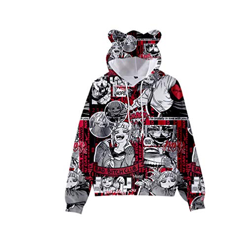 Zhongkaihua MHA Kapuzenpullover Midoriya/Bakugo/Toga/Todoroki 3D Druck Anime Hoodies Hut Katzenohren Uni Kleidung Pullover Langarm Sweatshirt mit Kordelzug von Zhongkaihua