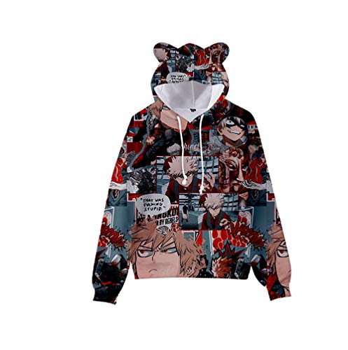 Zhongkaihua MHA Kapuzenpullover Midoriya/Bakugo/Toga/Todoroki 3D-gedruckter Anime-Hoodies, Katzenohren-Hut, Uni-Kleidung, langärmeliger Pullover, Sweatshirt mit Kordelzug von Zhongkaihua