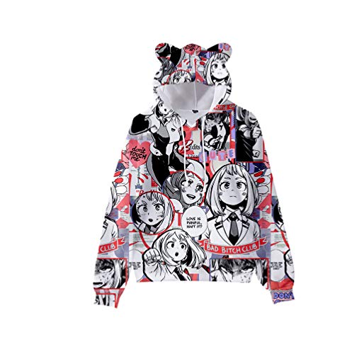 Zhongkaihua MHA Kapuzenpullover Midoriya/Bakugo/Toga/Todoroki 3D-gedruckter Anime-Hoodies, Katzenohren-Hut, Uni-Kleidung, langärmeliger Pullover, Sweatshirt mit Kordelzug von Zhongkaihua