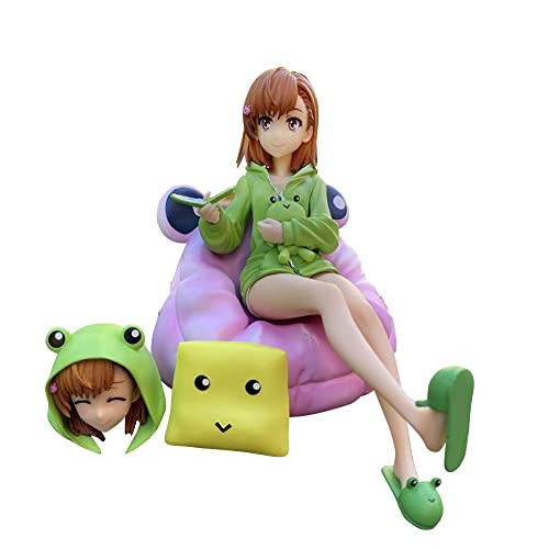 Zhongkaihua Misaka Mikoto Figur sitzend Modell Frosch Kostüm Interchangeable Heads Statue Action Figur Anime Girl Figuren Sammeln Desktop Dekoration Geschenke 14CM PVC von Zhongkaihua