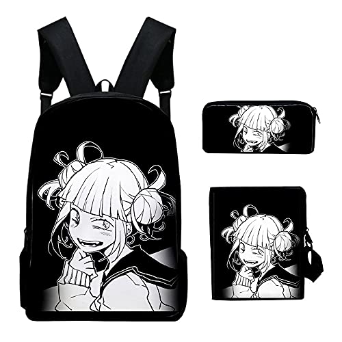 Zhongkaihua My Hero Academia Schulrucksack-Set für Teenager, Büchertasche, Reise, Tagesrucksack – Grils 3-teiliges Rucksack-Set – Anime Toga Himiko Laptop-Rucksack Schultertasche mit Bleistifttasche von Zhongkaihua