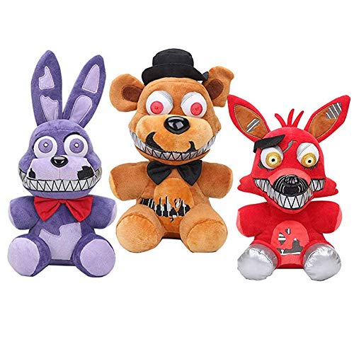 Zhongkaihua Nightmare Bonnie + Nightmare Bear + Nightmare Foxy Set Five Nights Game Plush Set Fnaf Plushies Fnaf Toys Sister Location for Kids Christmas New Year Birthday Gift von Zhongkaihua