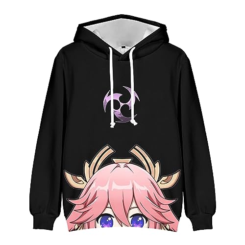 Zhongkaihua Raiden Shogun Hoodie Kostüm Yae Miko Hoodie Unisex Anime Charakter Druck Cosplay Kleidung Sweatshirts Kordelzug Pullover Sport Casual Anime Hoodie Kinder Jungen Mädchen Erwachsene von Zhongkaihua