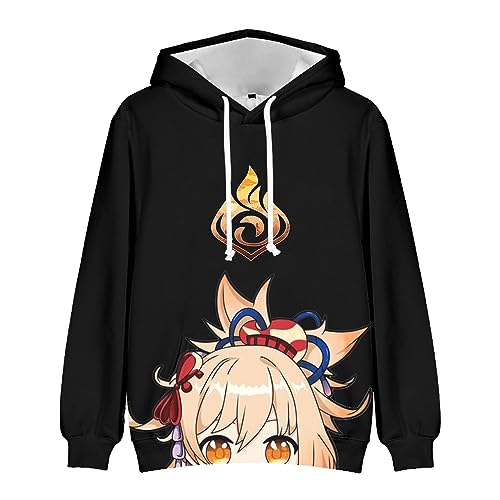 Zhongkaihua Raiden Shogun Hoodie Kostüm Yae Miko Hoodie Unisex Anime Charakter Druck Cosplay Kleidung Sweatshirts Kordelzug Pullover Sport Casual Anime Hoodie Kinder Jungen Mädchen Erwachsene von Zhongkaihua