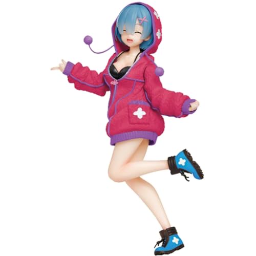 Zhongkaihua Rem and Ram Anime Figuren Rem Cute Anime Girl Figur Pink Hoodie Version Stehende Figur PVC Statue Modell Desktop Ornament Sammlerstück 22 cm von Zhongkaihua