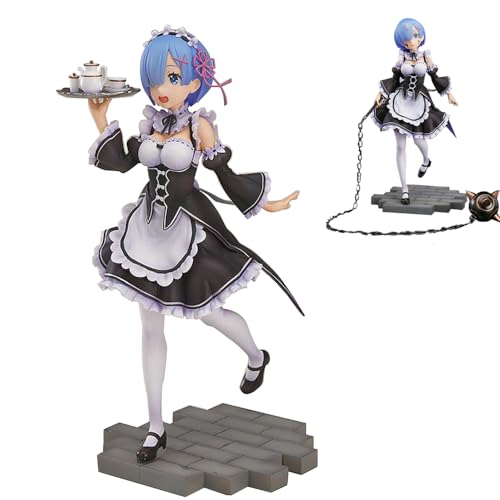 Zhongkaihua Rem and Ram Niedliche Anime-Mädchen-Figuren, Rem-Anime-Dienstmädchen-Figur, Dienstmädchen-Outfit-Version, stehende Positionsfigur, PVC-Statue, Modell, Desktop-Ornament, 22,5 cm von Zhongkaihua