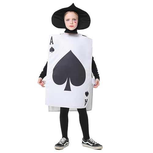 Zhongkaihua Spielkarten-Kostüm-Outfit, Pokerrolle, Pik-Ass und Herz-Ass Kostüm mit Hut, Kostüme, Halloween, Fasching, Familienspiel-Party von Zhongkaihua