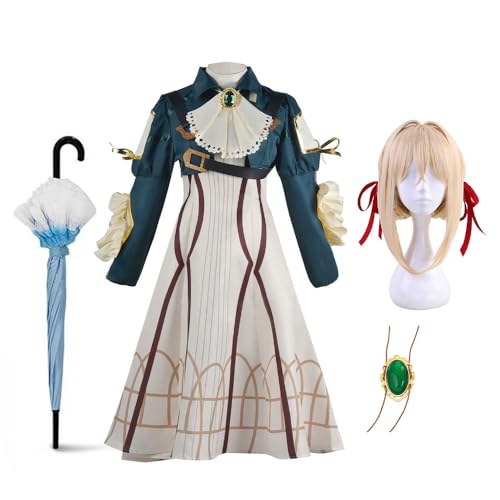 Zhongkaihua Violettes Evergarden Cosplay-Kostüm, Perücke, Regenschirm, Anhänger, Anime-Vollanzug, Erwachsenen-Rollenspiel, Karneval, Halloween, Party, Uniform für Frauen von Zhongkaihua