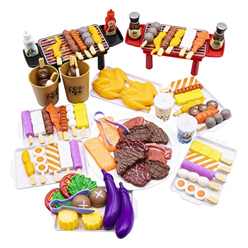 Zhongren 80-teiliges Grillgut-Set, Grill-Spielset, Spielzeug, Grill, Küche, Koch-Werkzeuge, Rollenspielzeug für Kinder ab 3 Jahren, Kleinkinder, Jungen, Mädchen, Geschenke von Zhongren