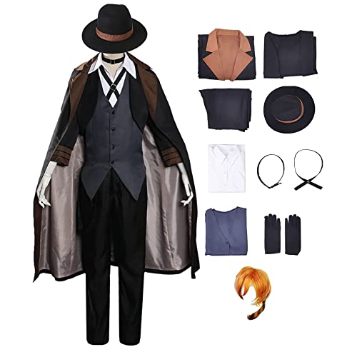 Nakahara Chuuya Cosplay Detektiv Uniformen Windbreaker Anzüge Anime Chuuya Nakahara Kostüm Outfits Halloween Party Karneval Dress Up Anzug mit Hut und Zubehör von Zhrmghgws