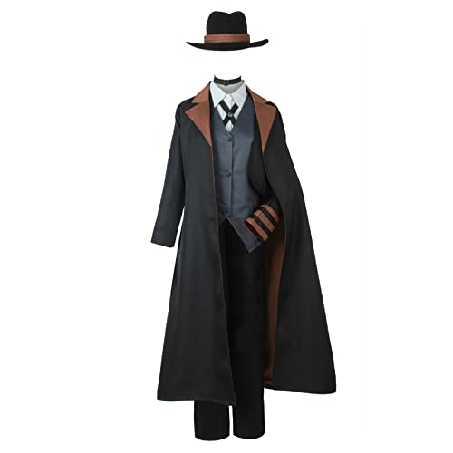 Nakahara Chuuya Cosplay Kostüm Anime Nakahara Chuuya Outfit Uniform Schwarze Windjacke Full Set Halloween Party Karneval Dress Up Anzug mit Hut und Zubehör von Zhrmghgws