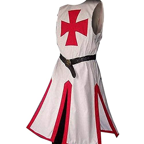 Zhrmghgws Herren Mittelalterlicher Ritter Mantel Renaissance Kreuzritter Ritter Tunika Templer Robe Rolle Cosplay Kostüme Outwear Retro Gothic Kleider Halloween Party Requisiten (ohne Gürtel) von Zhrmghgws