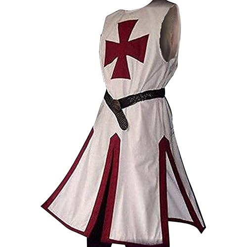 Zhrmghgws Herren Mittelalterlicher Ritter Mantel Renaissance Kreuzritter Ritter Tunika Templer Robe Rolle Cosplay Kostüme Outwear Retro Gothic Kleider Halloween Party Requisiten (ohne Gürtel) von Zhrmghgws