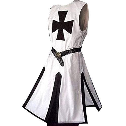 Zhrmghgws Herren Mittelalterlicher Ritter Mantel Renaissance Kreuzritter Ritter Tunika Templer Robe Rolle Cosplay Kostüme Outwear Retro Gothic Kleider Halloween Party Requisiten (ohne Gürtel) von Zhrmghgws