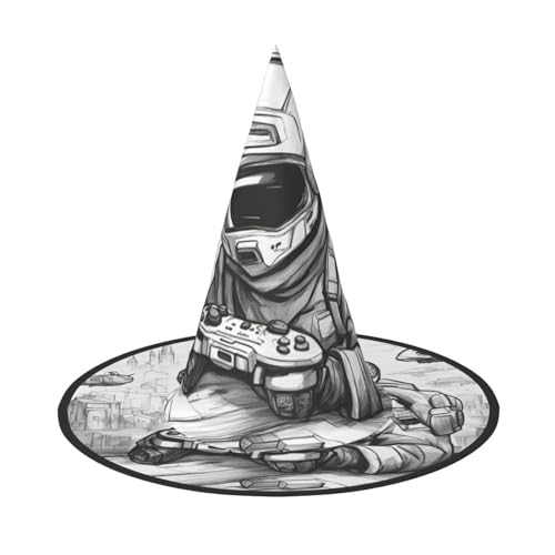 Zhuanyun Monochromer Skizzen-Stil Gaming-Druck Halloween Hut Halloween Kostüm Zubehör Kopfschmuck Party Zubehör Hexenhut Zhuanyun Monochromer Skizzen-Stil Gaming-Druck Halloween Hut Halloween Kostüm Zubehör Kopfschmuck Party Zubehör Hexenhut von Zhuanyun
