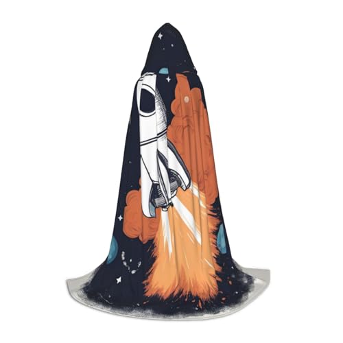 Zhuanyun Rocket in Space Print Kapuzenumhang Hexenumhang mit Kapuze für Damen und Herren passend für Karneval Cosplay Kostüm Partys von Zhuanyun