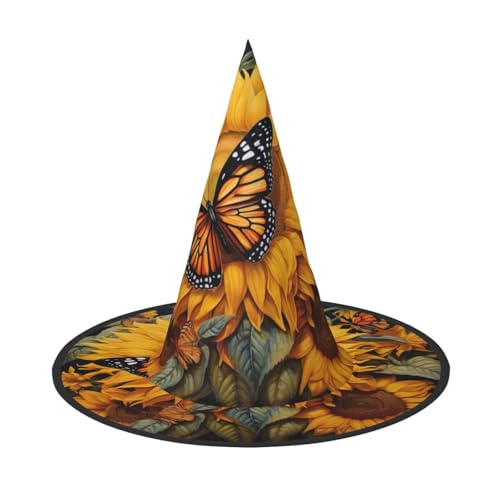 Zhuanyun Sonnenblumen-Schmetterlings-Druck, Halloween-Hut, Halloween-Kostüm, Zubehör, Kopfschmuck, Partyzubehör, Hexenhut Zhuanyun Sonnenblumen-Schmetterlings-Druck, Halloween-Hut, Halloween-Kostüm, Zubehör, Kopfschmuck, Partyzubehör, Hexenhut von Zhuanyun
