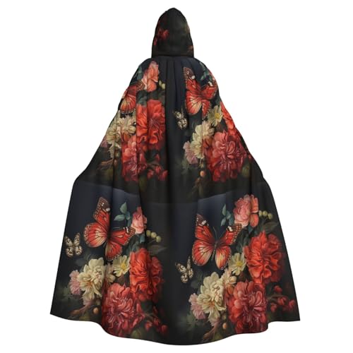 Zhuanyun Umhang mit Blumen- und Schmetterlingsdruck, Halloween-Kapuzenumhang, Polyester-Kapuzenumhang, passend für alle Gelegenheiten von Zhuanyun