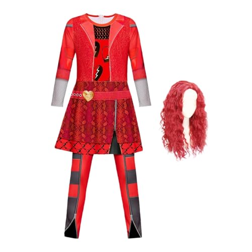 Descendant 4 Rise Of Red Kostüm – des-cendants 4 Kostüm Mit Roter Perücke Für Mädchen, Descendant 4 Cosplay Kinder-Film-Outfits, Kinder-Halloween-Kostüme Für Mädchen Von 5–12 Jahren, Atmungsaktiv von ZhuiYane