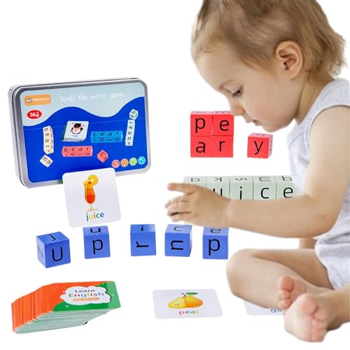 ZhuiYane Rechtschreibspiele für Kinder, Rechtschreib-Wortspiele, Blocks Rechtschreibspiel Alphabet Blocks, Lernspielzeug aus Holz, lustiges Puzzle für die Früherziehung für Zuhause, Vorschule, von ZhuiYane