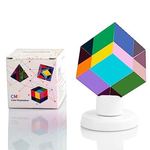 ZhuoChiMall CMY Farbwürfel mit rotierendem Ständer, 2.0 Zoll (50 mm) Acrylprisma CMY Cube mit Basis, Büro Schreibtisch Dekoration Spielzeug, Wissenschaft und Bildung Geschenk für Kinder von ZhuoChiMall