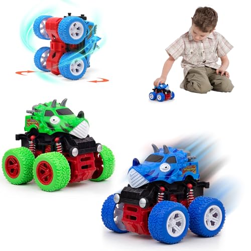 2 Stück Monstertruck, Monstertruck Dinosaurier Cars, 360° Drehbaren Spielzeugauto Kinder, Reibung Zurückziehen Spielzeugautos Monster Trucks, Geschenke für 3-10 Jahre Kinder(Grün & Blau) von Zhuporn