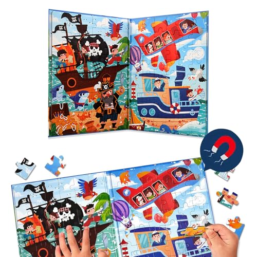 Kinderpuzzle Magnet Puzzle, Magnetische Puzzle für Kinder, Schiff Magnet Puzzle, 84 Teile Schiff Puzzle Buch, Beschäftigung für Kinder im Autofahrt Flugzeug, Lernspielzeug Kinder ab 3 von Zhuporn