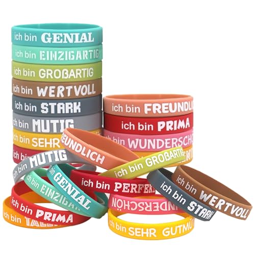 Zhuporn 24 Stück Motivationsarmbänder auf Deutsch, 20,2 cm Inspirierende Silikon Armbänder, Motivationsarmbänder Silikon Armbänder, Mutmacher Geschenk Party Mitgebsel für Kinder Kollegen von Zhuporn