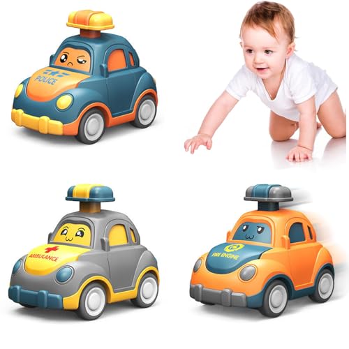 Zhuporn Spielzeugautos zum Zurückziehen für Kleinkinder, Auto Spielzeug ab 1 Jahr Junge, 3 Stück Niedlich Kinder Spielzeugauto, Press Go Spielzeugautos, Lernspielzeug Geschenk für Jungen 1 2 3 Jahre von Zhuporn